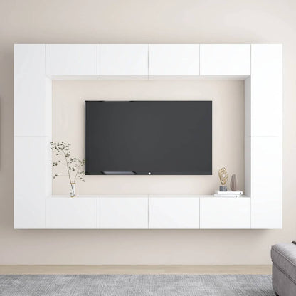 8 Piece TV Cabinet Set White Engineered Wood