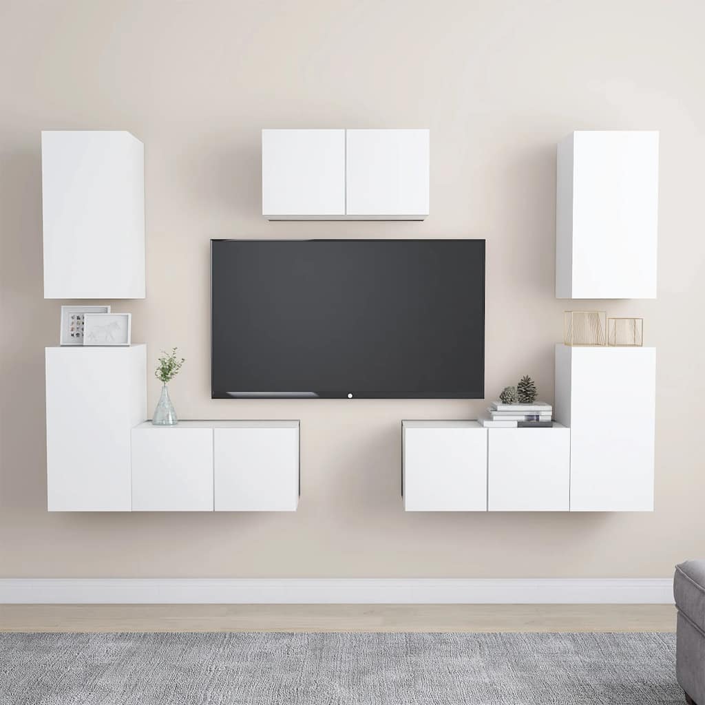 7 Piece TV Cabinet Set White Engineered Wood