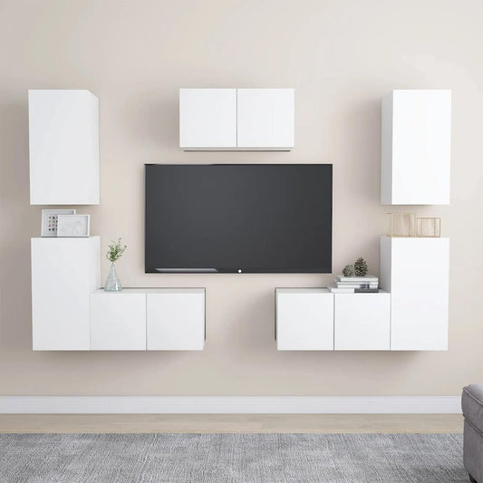 7 Piece TV Cabinet Set White Engineered Wood