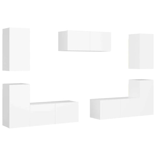 7 Piece TV Cabinet Set White Engineered Wood