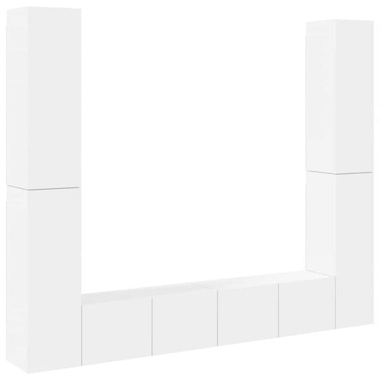 6 Piece TV Cabinet Set White Engineered Wood