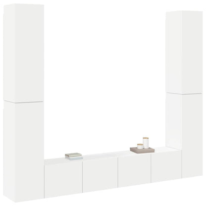 6 Piece TV Cabinet Set White Engineered Wood