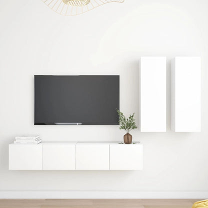 4 Piece TV Cabinet Set White Engineered Wood