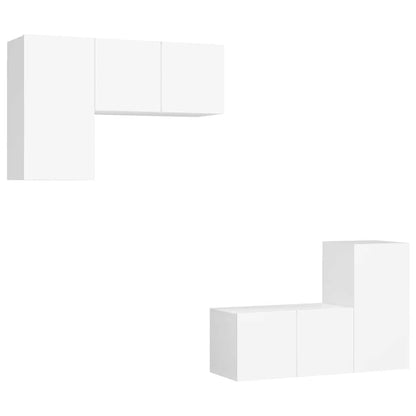4 Piece TV Cabinet Set White Engineered Wood