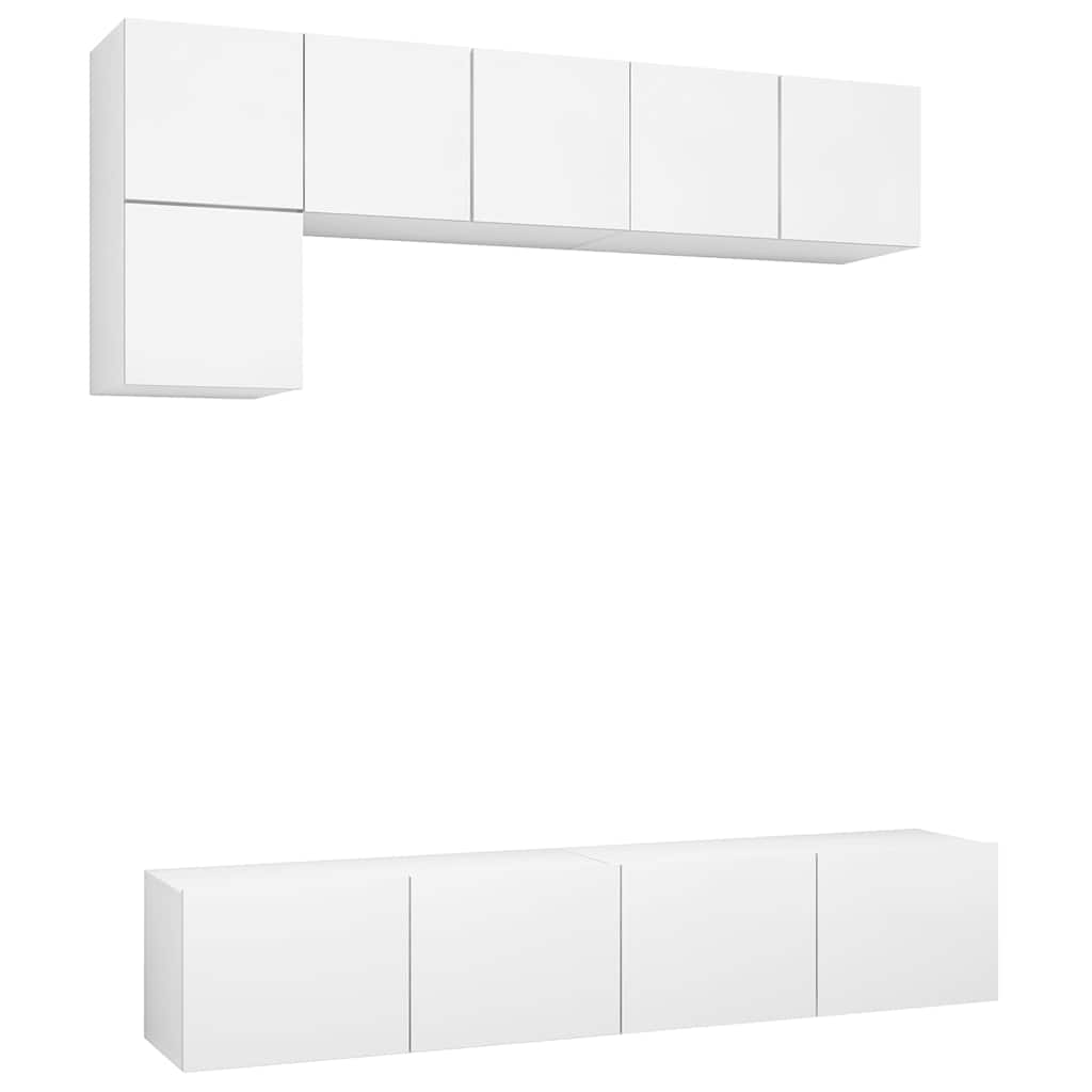 5 Piece TV Cabinet Set White Engineered Wood