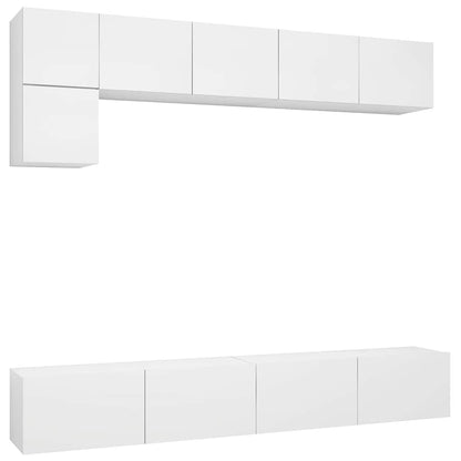 5 Piece TV Cabinet Set White Engineered Wood