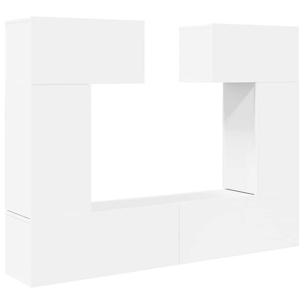 6 Piece TV Cabinet Set White Engineered Wood