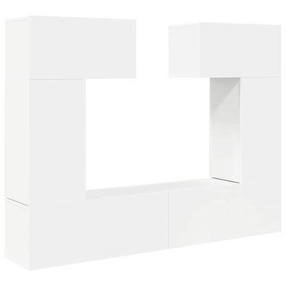 6 Piece TV Cabinet Set White Engineered Wood