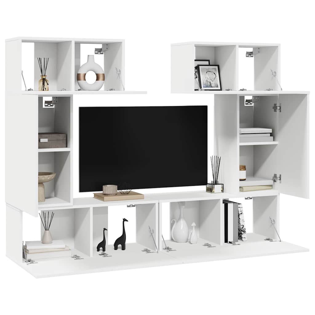 6 Piece TV Cabinet Set White Engineered Wood