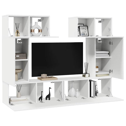 6 Piece TV Cabinet Set White Engineered Wood