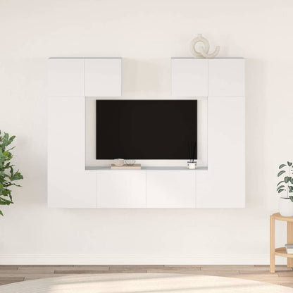 6 Piece TV Cabinet Set White Engineered Wood
