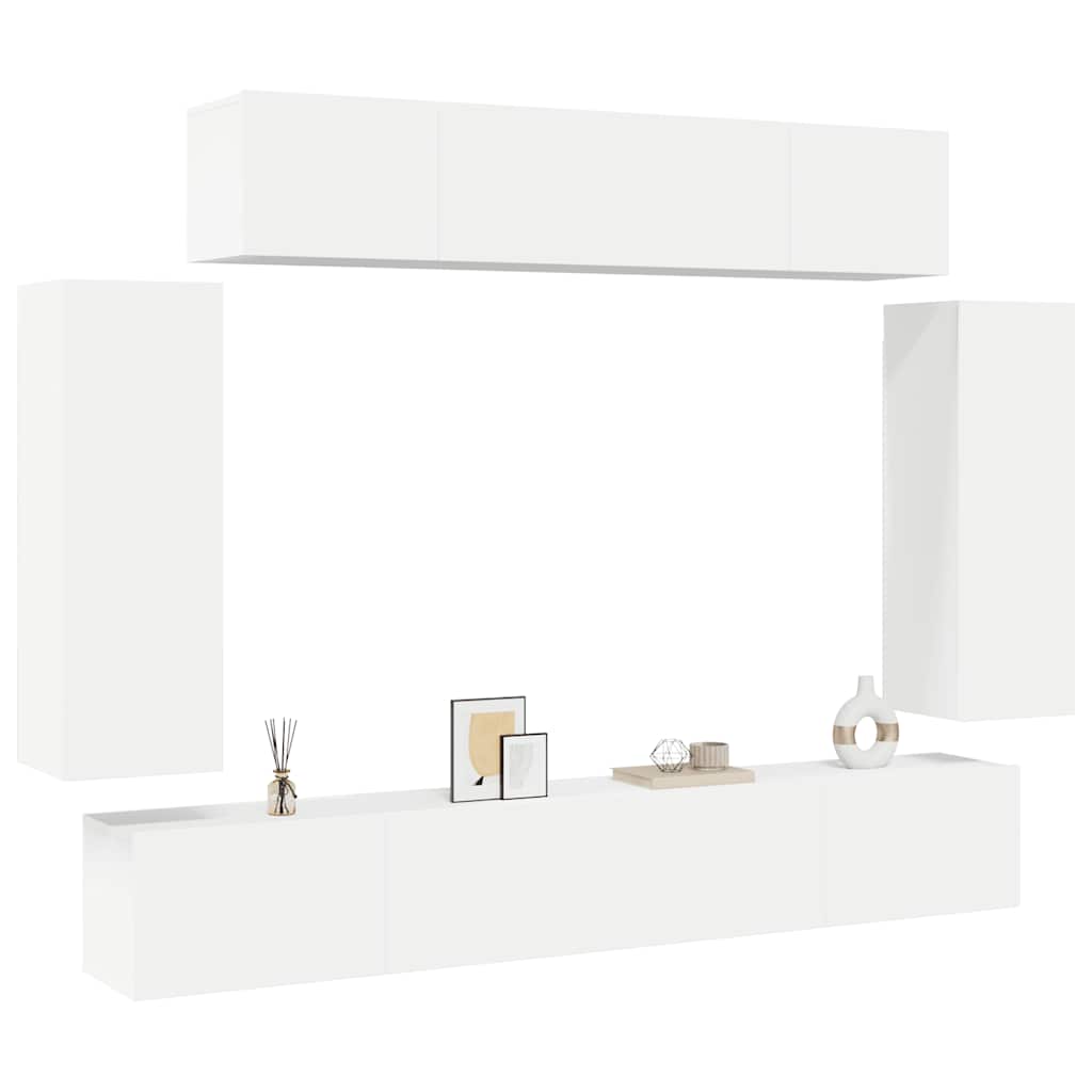 6 Piece TV Cabinet Set White Engineered Wood