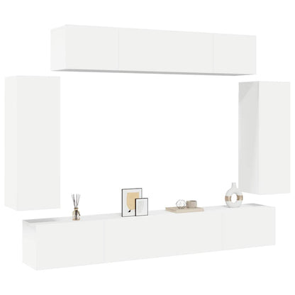 6 Piece TV Cabinet Set White Engineered Wood