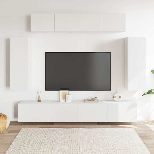 6 Piece TV Cabinet Set White Engineered Wood