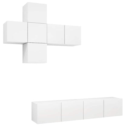 7 Piece TV Cabinet Set White Engineered Wood