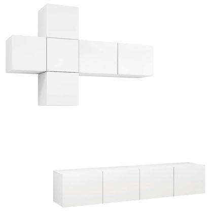 7 Piece TV Cabinet Set White Engineered Wood