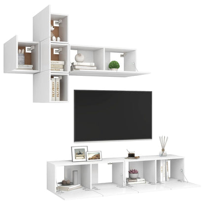 7 Piece TV Cabinet Set White Engineered Wood