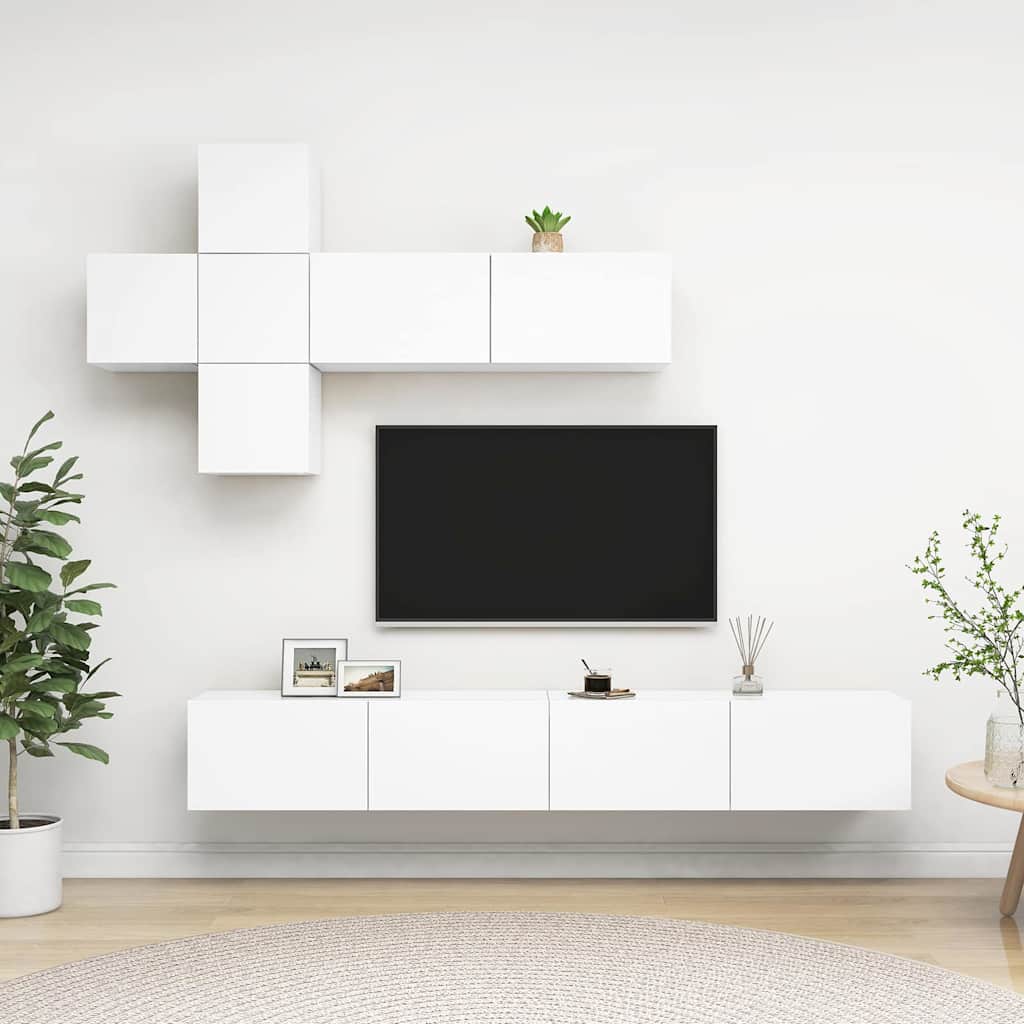 7 Piece TV Cabinet Set White Engineered Wood