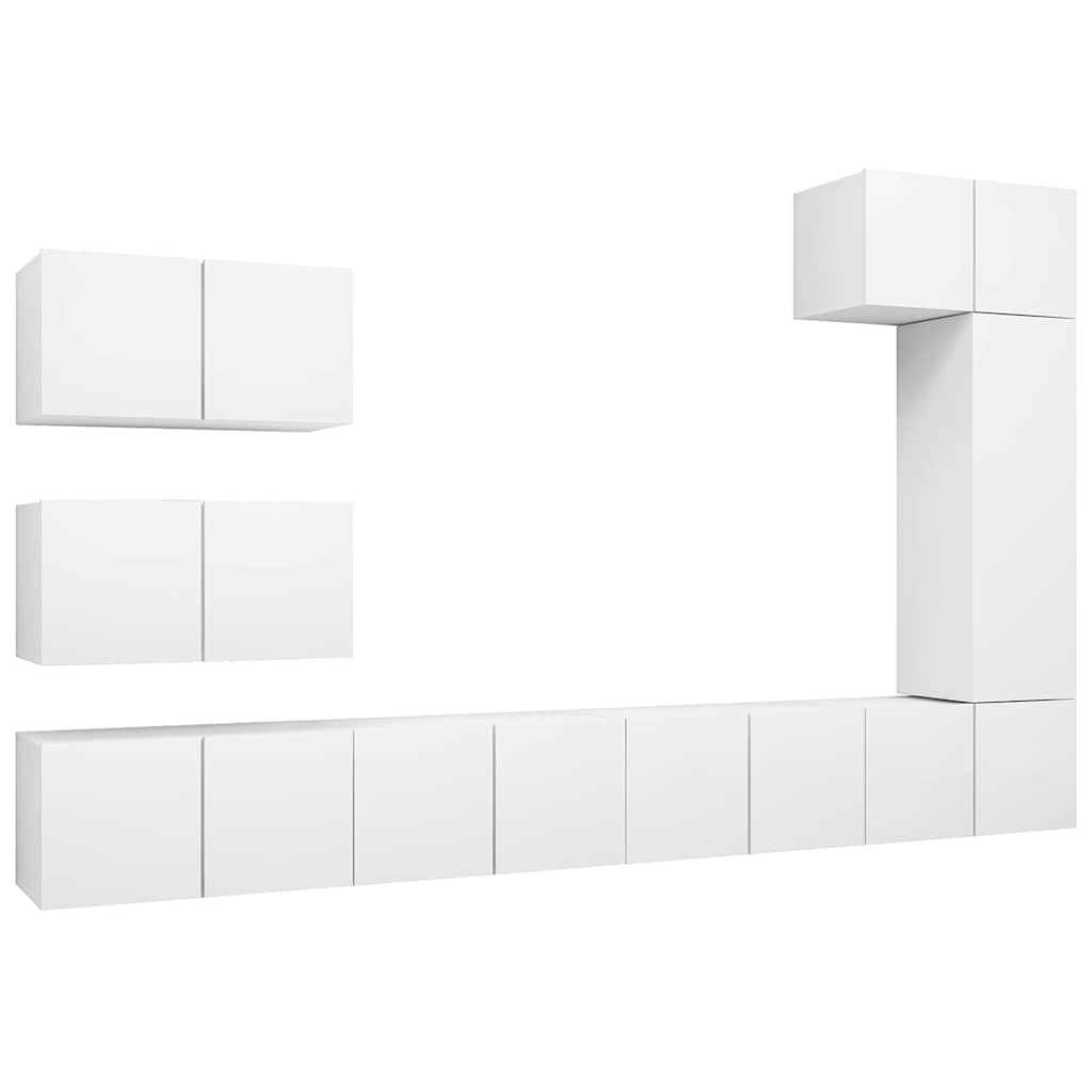 8 Piece TV Cabinet Set White Engineered Wood
