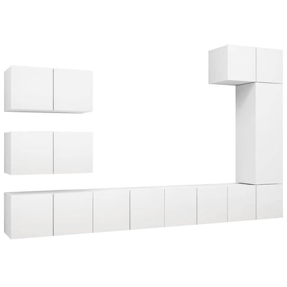 8 Piece TV Cabinet Set White Engineered Wood