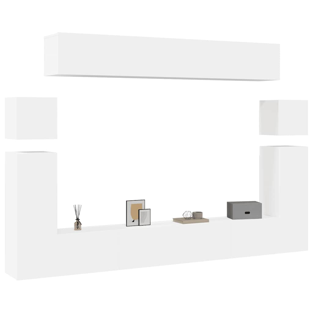 8 Piece TV Cabinet Set White Engineered Wood