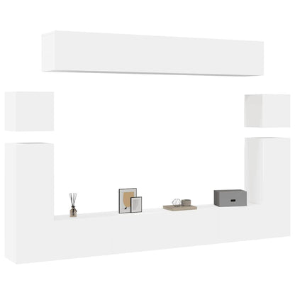 8 Piece TV Cabinet Set White Engineered Wood