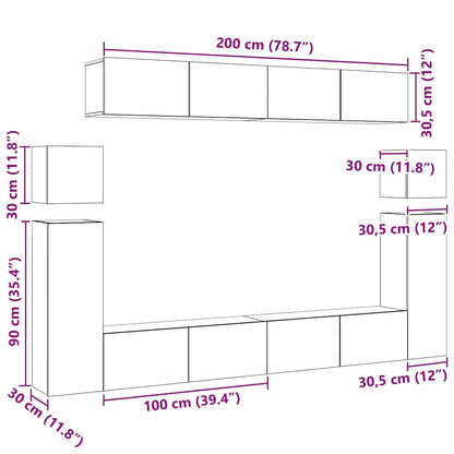 8 Piece TV Cabinet Set White Engineered Wood