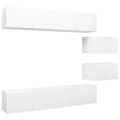 6 Piece TV Cabinet Set White Engineered Wood