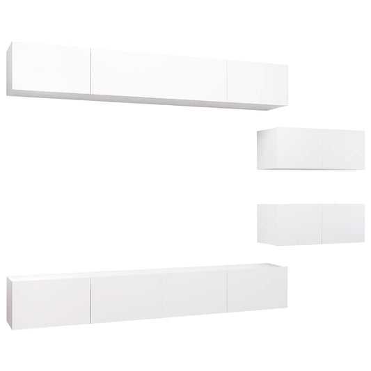 6 Piece TV Cabinet Set White Engineered Wood