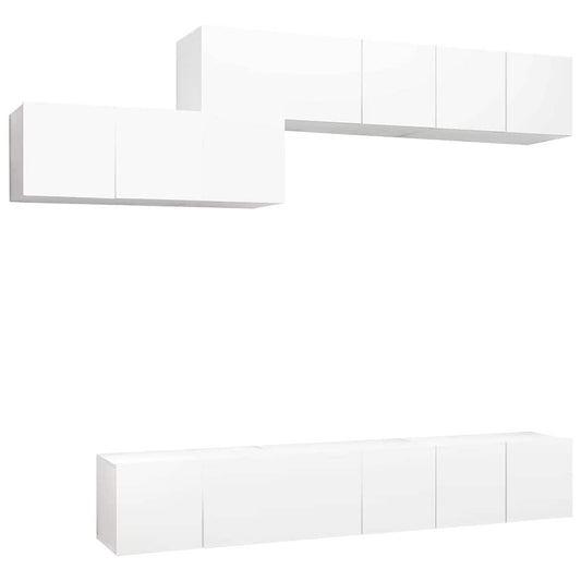 7 Piece TV Cabinet Set White Engineered Wood