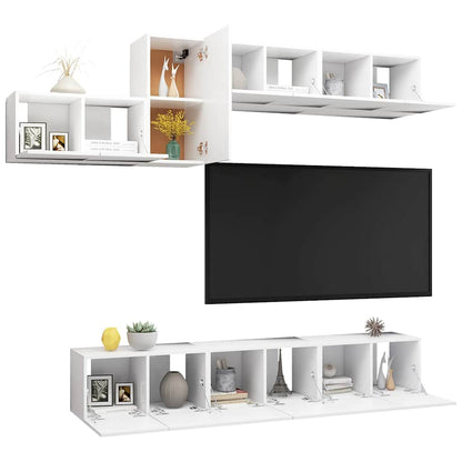 7 Piece TV Cabinet Set White Engineered Wood