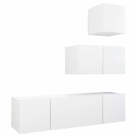 4 Piece TV Cabinet Set White Engineered Wood