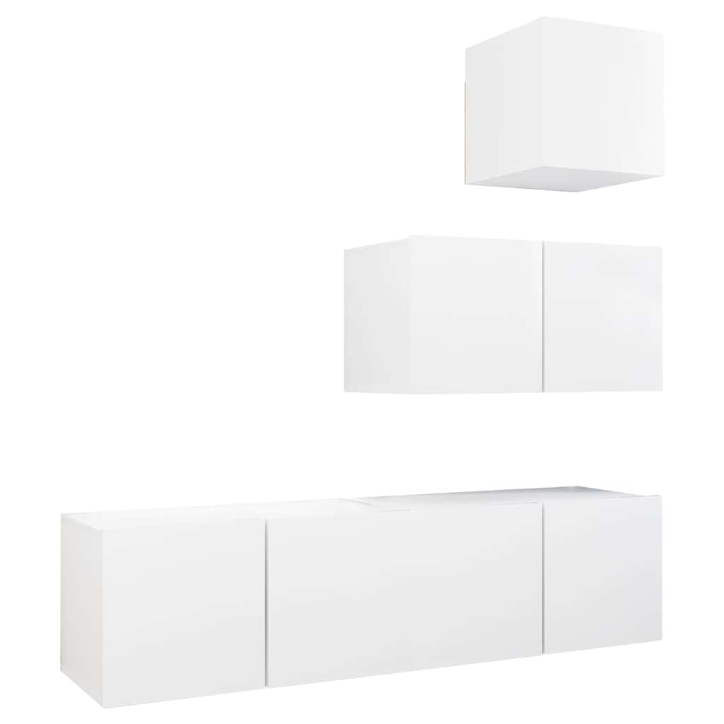 4 Piece TV Cabinet Set White Engineered Wood