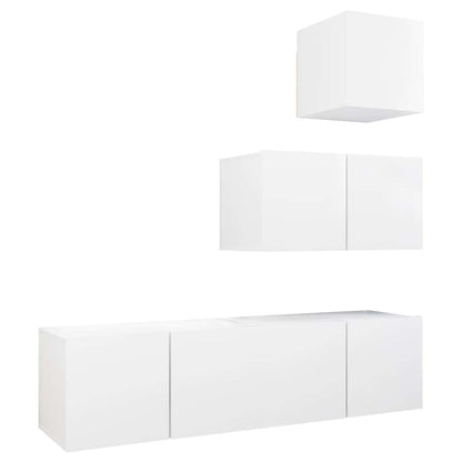 4 Piece TV Cabinet Set White Engineered Wood