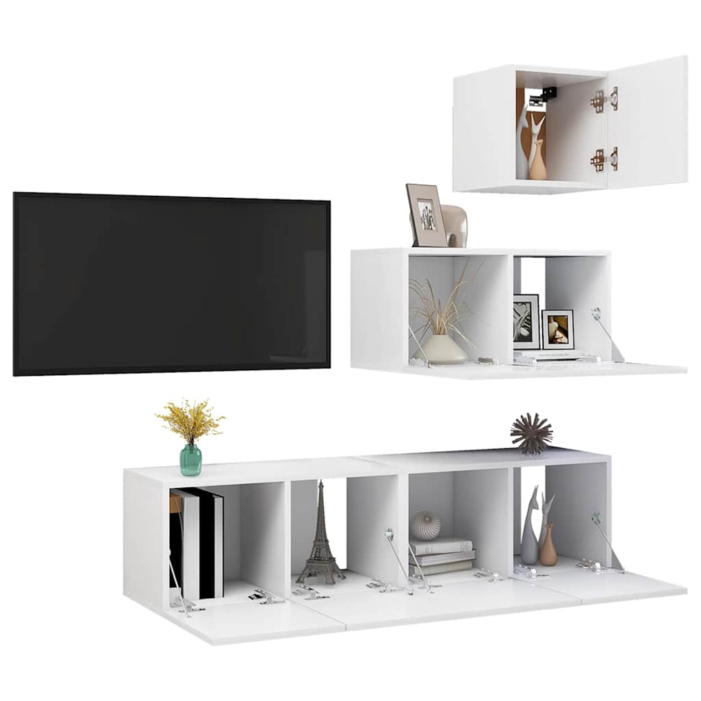 4 Piece TV Cabinet Set White Engineered Wood