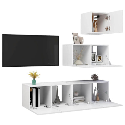 4 Piece TV Cabinet Set White Engineered Wood