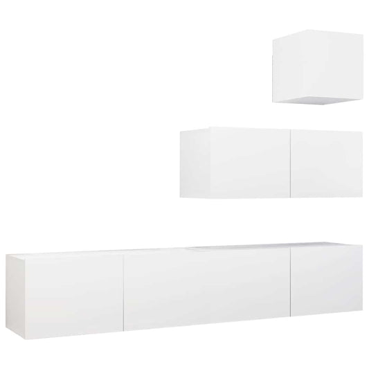 4 Piece TV Cabinet Set White Engineered Wood