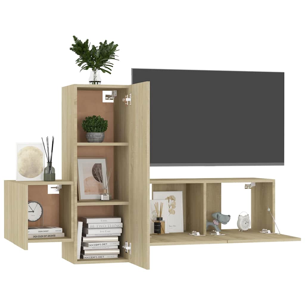 3 Piece TV Cabinet Set Sonoma Oak Engineered Wood