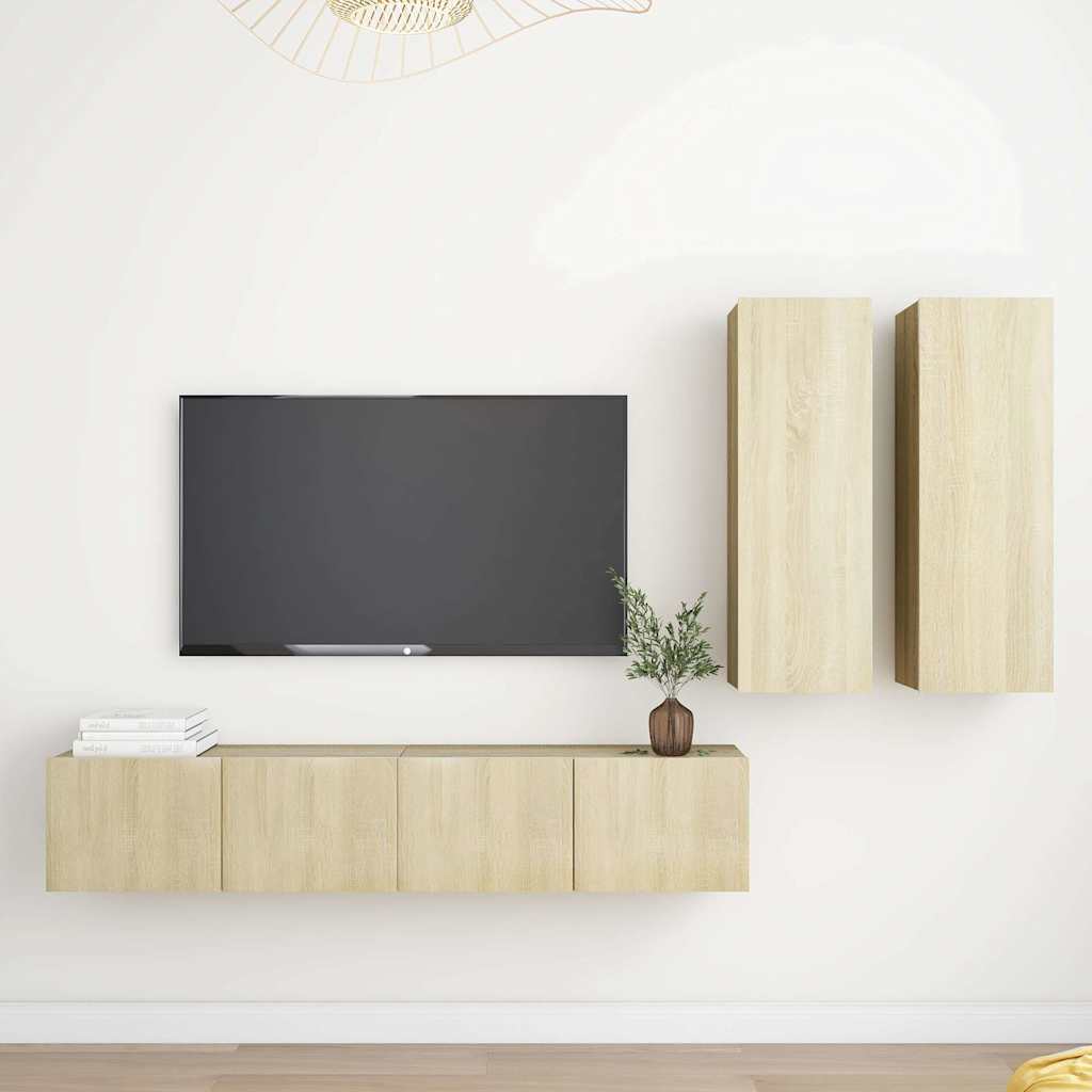 TV Cabinet Set | Set of 4 | Sonoma oak | Engineered wood | Medium