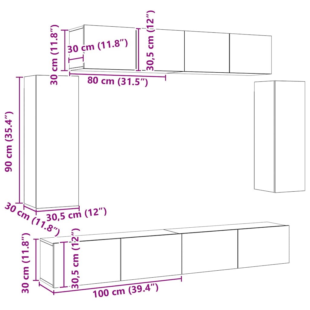 6 Piece TV Cabinet Set Sonoma Oak Engineered Wood