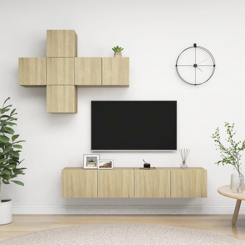 7 Piece TV Cabinet Set Sonoma Oak Engineered Wood