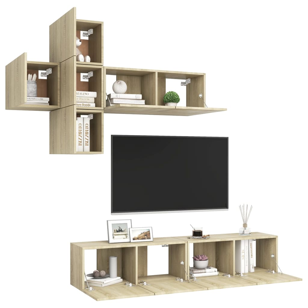 7 Piece TV Cabinet Set Sonoma Oak Engineered Wood
