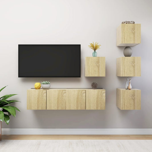 6 Piece TV Cabinet Set Sonoma Oak Engineered Wood