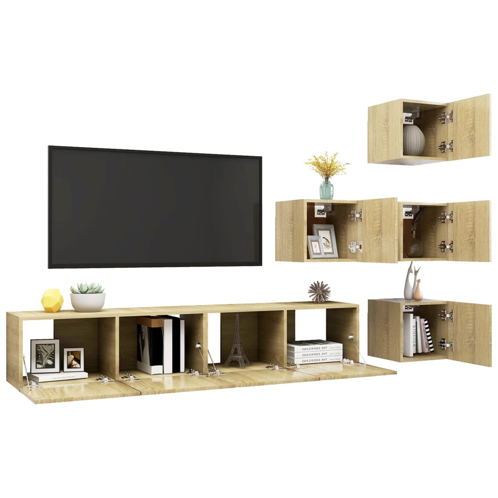 6 Piece TV Cabinet Set Sonoma Oak Engineered Wood