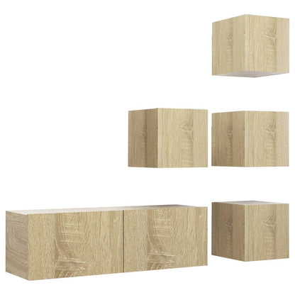 5 Piece TV Cabinet Set Sonoma Oak Engineered Wood