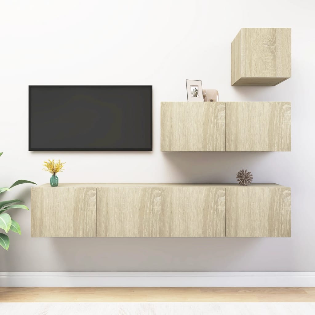 4 Piece TV Cabinet Set Sonoma Oak Engineered Wood