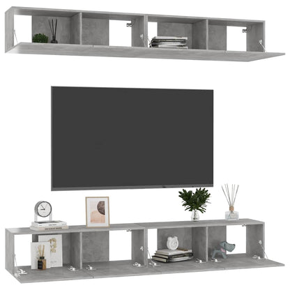 4 Piece TV Cabinet Set Concrete Grey 100x30x30 cm Engineered Wood