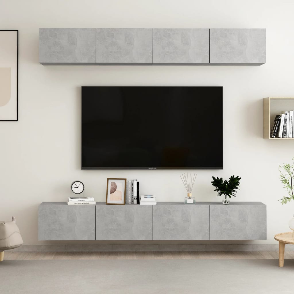 4 Piece TV Cabinet Set Concrete Grey 100x30x30 cm Engineered Wood