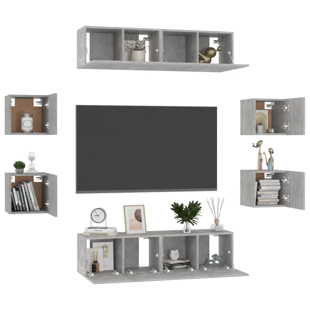 8 Piece TV Cabinet Set Concrete Grey Engineered Wood