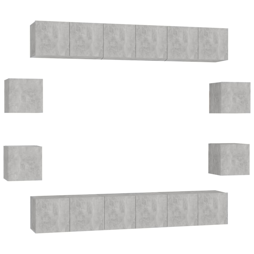 10 Piece TV Cabinet Set Concrete Grey Engineered Wood